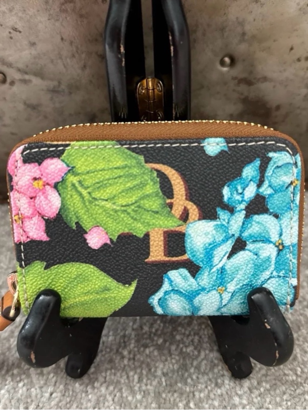 Dooney & Bourke Hydrangea Monogram Zip Around Credit Card Case.
